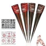 ElevaPulse Henna Tattoo Set - 2 Henna Kegel Braun und 2 Rotbraun, 20 Schablonen, 6 Aufkleber, Henna Braun Sommersprossen für Körperkunst
