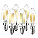 6er Pack E14 Kerze LED Lampe für Kronleuchter, E14 Glühfaden Retrofit Classic, 4W 470 Lumen ersetzt 40 Watt, 2700K Warmweiß, Filament Fadenlampe, Glas, nicht dimmbar, 3 Jahre Garantie - LVWIT