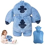 Fluffy Wärmflasche Blau für Kinder - Plüsch Kuscheltier mit Herausnehmbarem Innenbehälter, weicher Handwärmer