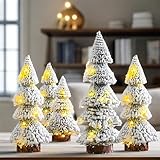 YOUYIKE 5pcs Weihnachtsbaum Mini mit Beleuchtung LED 15/20/25cm Klein Beleuchtet Tisch Tannenbaum Künstlich Kunst Beflockter Zedernbaum Deko Geschmückt Christmas Tree Small Geschenke für Weihnachten