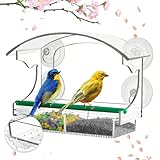 WIYETY Fenster Futterhaus für Vögel: Transparent Fenster Vogelfutter mit Saugnäpfen & Abflusslöcher, Vogelhaus Fensterscheibe mit Abnehmbar Futterspender, Futterhaus Fenster