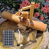 Zen Garden Wasserbrunnen-Set, Solar-Bambusbrunnen für den Außenbereich mit Pumpe, spaltfester, ganz natürlicher Bambusbrunnen, 6-W-Solarpanel-Brunnen,35'