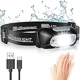 Glangeh Stirnlampe LED Wiederaufladbar, Stirnlampe mit Bewegungssensor & 5 Lichtmodi, IPX6 Wasserdicht, 1200 mAh Akku Kopflampe Stirnlampe für Joggen Laufen Campen Angeln Wandern Handwerker Kinder