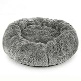 MIJOMA Flauschiges Hundebett rund grau mit Anti-Rutsch Unterseite – Beruhigendes Hundekissen für kleine mittelgroße & große Hunde – Hundekorb aus Plüsch zur Entspannung (Größe L – Ø 100 cm)