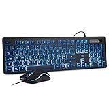 Rii Gaming Tastatur und Maus Set mit Kabel, 3 LED Hintergrundbeleuchtung QWERTZ (DE-Layout), Kabelgebundene Tastatur mit Maus für PC, Computer, Laptop, Schwarz