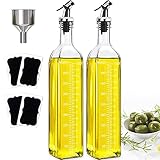 ztarraum Ölflasche Essig-und Ölspender aus Glas mit Ausgießer Olivenöl Dispenser mit Anti-Schmutz Verschluss und 4 Etiketten,500ml Auslaufsicher und Tropffrei für BBQ, Grillen, Kochen(2 PCS)