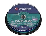 Verbatim DVD-RW 4x Matt Silver 4.7GB 10er Pack Spindel DVD Rohlinge beschreibbar 4-fache Brenngeschwindigkeit & Hardcoat Scratch Guard DVD leer Rohlinge DVD wiederbeschreibbar DVDVER00072B