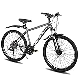 Hiland 27,5 Zoll Mountainbike aus Aluminium, Federgabel, 24 Gänge Schaltung, mit Shimano-Scheibenbremse MTB Fahrrad Jugendliche Herren Damen Grau