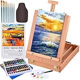 Cieex 40 Teilige Malset mit Staffelei, 24 Farben Acrylfarben Set Acryl Malset mit Kofferstaffelei Palette Malen Pinselset A4 Bilderbuch Staffelei Mal Set für Künstler Anfänger Amateure