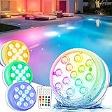Vankarr Poolbeleuchtung Unterwasser Licht Pool Magnetisch LED Poollicht mit Fernbedienung IP68 LED Wasserdicht für Pool Teich Aquarium Beleuchtung, 4 Stück