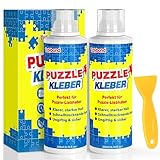 Puzzlekleber mit Schwammapplikator & Rakel – Transparenter, Schnell Trocknender Puzzle Versiegler für 1000/3000/5000 Teile – Ungiftiger Kleber für Papier- & Holzpuzzles – 2×200 ml Set