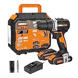 WORX WX102 NITRO Akku Bohrschrauber 20V - bürstenloser Akkuschrauber - 2-Gang-Getriebe und LED-Licht - Akkubohrer zum Bohren und Schrauben - mit 2 Li-Ion Akkus, Ladegerät und Koffer