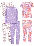 Simple Joys by Carter's Mädchen 6-Piece Snug Fit Cotton Pajama Pyjama-Set, Lila Punkte/Weiß Flamingo/Floral, 2 Jahre (3er Pack)