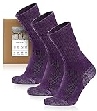 FORVEVO 3 Paar Merino Wandersocken Damen 39-42 Lila, 60% Merinowolle Socken Damen Gepolstert, Thermosocken, Sportsocken für Trekking Outdoor