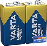 VARTA Batterien 9V Blockbatterie, 2 Stück, Longlife Power, Alkaline, für Rauchmelder, Brand- & Feuermelder, Mikrofon