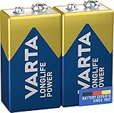 VARTA Batterien 9V Blockbatterie, 2 Stück, Longlife Power,...