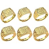CYUaoao 6 Stk Herren Vergoldeter Ringe Set Hip Hop Ringe Verstellbar Siegelringe Rock Ring Reich Glück Reichtum Kanji Bandring Trauring Gold