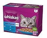 Whiskas 1+ Katzennassfutter Fisch Auswahl in Gelee, 12x85g Hochwertiges Nassfutter ab dem 1. Lebensjahr in 12 Portionsbeuteln