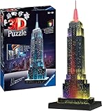 Ravensburger 3D Puzzle Empire State Building bei Nacht 12566 - das berühmte Gebäude in New York - leuchtet im Dunkeln - 216 Teile - ab 10 Jahren