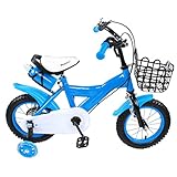 Zalydala 12 Zoll Kinderfahrrad für Kinder Jungen, 2-7 Jahre alt Fahrrad mit Stützrädern Klingeln Handbremse,Kohlenstoffstahl, Gelb, Rot, Blau (Blau)