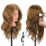 Frisierkopf Echthaar, TopDirect 18 Zoll 45 cm Übungskopf 100% Echthaar Cosmetology Mannequin Puppenkopf mit Klemme + DIY Haare Frisuren Set, Hellbraun