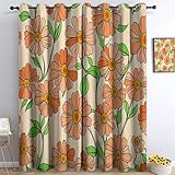 Vorhang Blickdicht mit Ösen Handgezeichnete Blumen Kritzelei Verdunkelungsvorhang Wohnzimmer H260 x B280 cm Pfirsichfarben Polyester Schallschutz Gardinen für Kinderzimmer Schlafzimmer Dekoration