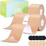 PHODIL 2er-Pack Brust Tape für Grosse Brüste,Boob Tape Push Up,Klebe BH Boobietape Wiederverwendbare Tape Brust Unter der Kleidung(Beige+Beige/3')