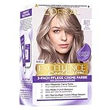 L'Oréal Paris Permanente Haarfarbe Farbergebnis, 100% Grauhaarabdeckung, Set mit Coloration, Shampoo und Pflegecreme, Excellence Cool Creme, Nr. 8.11 Ultra kühles Hellblond (Blond)