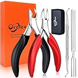 Orelex Nagelschere für Dicke und Tief Eingewachsene Zehennägel, Profi Edelstahl Pediküre Nagelknipser, Ergonomische Komfort Langgriff Maniküre Clipper, 4 Stück Set Fußnagelzange - mit Geschenkboxe