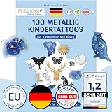 Papierdrachen 100 Metallic-Tattoos für Kinder - Hautfreundliche Kindertattoos Sonne, Mond und Sterne - Glitzer Tattoo - Geburtstagsmitgebsel - Für Jungen und Mädchen - in Deutschland hergestellt