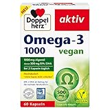 Doppelherz Omega-3 1000 vegan - Hochdosierte Omega-3-Fettsäuren EPA & DHA aus pflanzlichem Algenöl - 60 kleine & vegane Kapseln