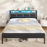 KIMENICH Bett 140 x 200, Bett mit LED-Beleuchtung, Polsterbett 140x200, Ladestation, Bettgestell mit Lattenrost, für Schlafzimmer, Gästezimmer, Schwarz