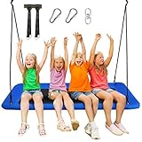 COSTWAY Nestschaukel eckig bis 320kg belastbar, 150 x 80 cm, Baumschaukel mit 100-180cm verstellbaren Seil, Mehrkindschaukel Kinderschaukel, Outdoor Gartenschaukel für Kinder & Erwachsene (Blau)