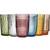 Sänger Trinkgläser Set Faro 6 teiliges Gläser Set für 6 Personen aus Glas, Wasserglas, Mehrfarbig, einzigartiger Schliff, Alltag, Familienessen, Büro, Outdoor Saftgläser Set | 330 ml