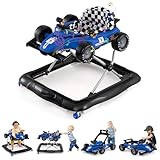 COSTWAY 4 in 1 Lauflernhilfe, Lauflernwagen klappbar mit einstellbarer Höhe, Baby Walker Autoförmig mit Lenkrad & Spieluhr, Laufwagen mit Rädern für Baby von 6–18 Monaten (Blau)