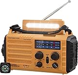 Tragbare Solar, Notfall Radio mit Kurbel, Dynamo Wetter AM/FM/SW Radio,4000mAh Wiederaufladbare Powerbank,USB-Handy-Lader,LED Taschenlampe & Leseleuchte,SOS Alarm,Kompass für Camping Ourdoor