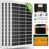 ECO-WORTHY 2 kW·h Solarsystem 480W 12V mit Wechselrichter und Batterie Netzunabhängig für Wohnmobil: 4 Stücke 120W Solarmodul + 60A Laderegler + 1 Stücke 100Ah Lithiumbatterie + 1100W Wechselrichter