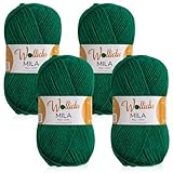 Wollidu Mila Garn zum Häkeln und Stricken 4 x 50g/133m Strickgarn 100% Polyacryl Häkelgarn Gras Grün