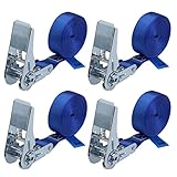 Spanngurt mit Ratsche Zurrgurt 4er Set Ratschengurt DIN EN 12195-2 blau 4 m oder 6 m, 25 mm breit - belastbar bis 800 kg, 4er Pack 2.5 cm x 4 m