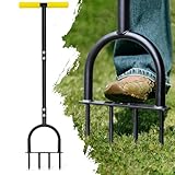 Colwelt Rasenbelüfter für verdichtete Böden und Rasenflächen, rutschfester T-Griff, mit vier 9 cm massiven Stahlspießen, 96 cm