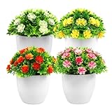 YUE QIN 4 Stücke Künstliche Blumen Mini Kunstpflanze Künstliche Kunstblumen im Topf für Tischdeko Innen- und Außenbereich Deko für Badezimmer Cafe Wohnzimmer Büro (5.5 Zoll)