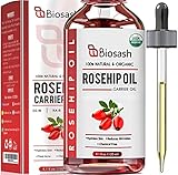 Biosash Hagebuttenöl Bio Kaltgepresst 120ml 100% Rein Rosehip Oil Natürliches unraffiniertes Hagebuttenkernöl für Gesicht, Körper, Haut, Haare, Nägel, Wildrosenöl Hexanfreies Anti-Aging Anti-Falten