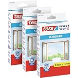 tesa Insect Stop STANDARD Fliegengitter für Fenster im 3er Pack - Insektenschutz zuschneidbar - Mückenschutz ohne Bohren - 3 x Fliegen Netz weiß - 110 cm x 130 cm