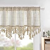 choicehot Karierte Scheibengardinen Landhausgardinen Kariert Gardinen Beige Bistrogardine Küchenvorhänge Kurzvorhang Kurz Kleine Fenster Landhausstil Vintage 1Stück 45x150cm