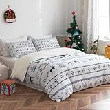 Tokokimo Weihnachts Bettwäsche 200x200 - Zarte und lustige Elch und Schneeflocke Cartoon Muster - 3teilig Bettwäsche Set mit Kopfkissenbezug mit Reißverschluss 80x80cm*2, Blau