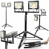 MASKO® LED Baustrahler 8000 Lumen Doppel 2x50W mit Stativ & Fernbedienung Arbeitsleuchte 72LEDs Arbeitsscheinwerfer 180° Drehbar Bauscheinwerfer 5m Kabel Baustellenlampe höhenverstellbar 102-202cm