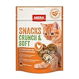 MERA Crunch & Soft mit Huhn & Käse, 200g köstliche Katzen Leckerlies, nahrhafter Katzensnack voller Vitamine und Mineralien, Knuspersnack mit cremiger Füllung