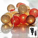 CozyHome led Lichterkette Cotton Balls braun für innen mit Stecker | 6 Meter 20 LED warmweiss | lichterketten für zimmer beleuchtung teenager | Bunte Indoor lights lichter | lichterkette innen strom