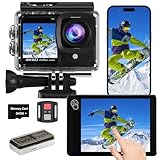 TIMNUT Touchscreen 4K60FPS Action Cam mit 64G Karte, 40M Unterwasserkamera 48MP HD WiFi Kamera mit EIS 8X Zoom Wasserdicht Actionkameras Weitwinkel Sportkamera mit 2 * 1350 mAh Akkus