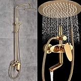 Luxus 8 Zoll Regenbadewanne Duschset Wasserhahn + Handbrause Wandmontage Drehbarer Auslauf Duschmischbatterie Golden Shower Kits,